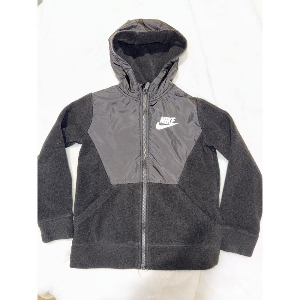 Nike Sportswear Jacket Boys Size 7 Black Sherpa Windrunner Full Zip Hoodie